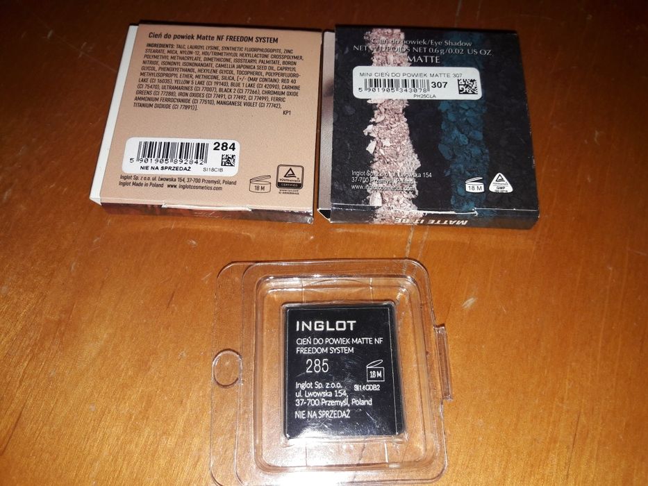 3 nowe cienie do powiek Inglot nr 284, 285, 307