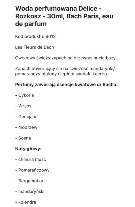 woda perfumowana 30 ml Delices de Bach Rozkosz Paris Dr Bach