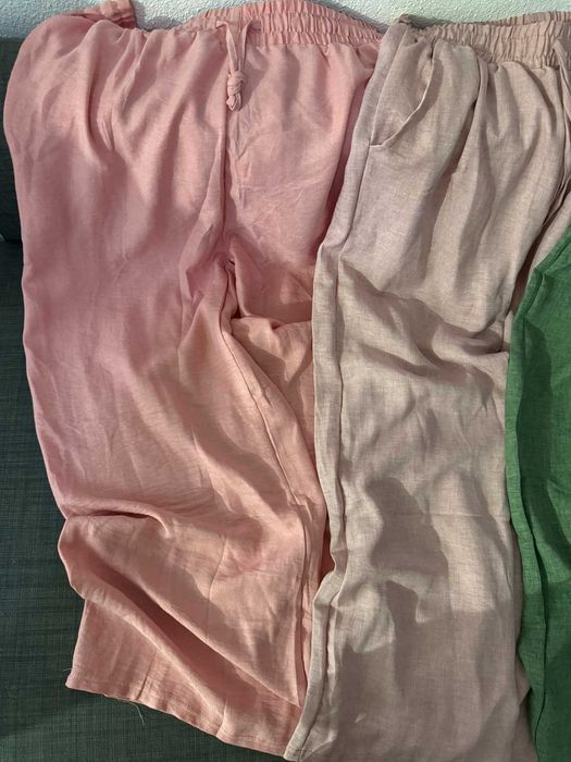 Calças em tecido tipo Linho