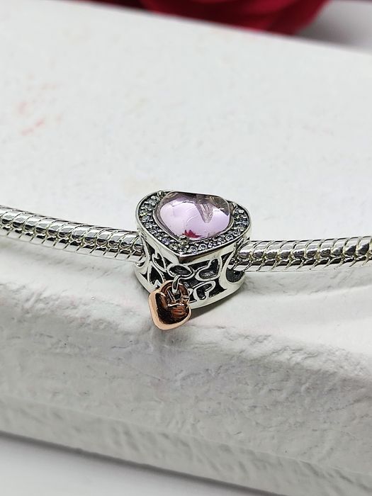 Charm's serce z zawieszką rose gold dla Mamy S925