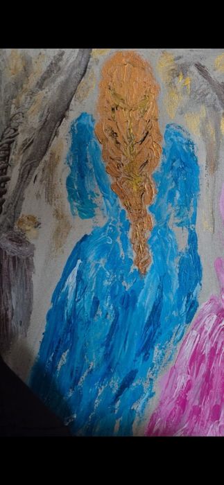 Pintura  "Raparigas num Passeio", Iryna Lyashenko, Tela 50 x 70, Acríl