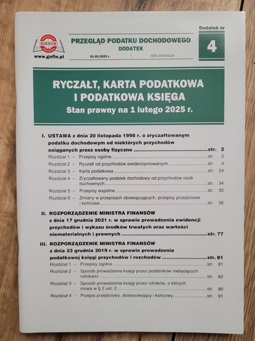 GOFIN ryczałt karta podatkowa i podatkowa księga