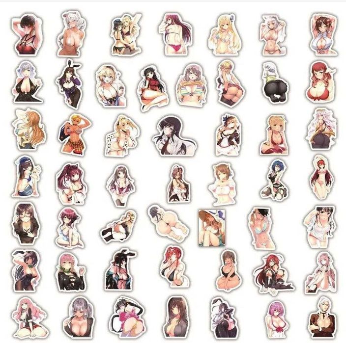Наклейки стикеры с соблазнительными сексуальными девушками аниме 50 шт