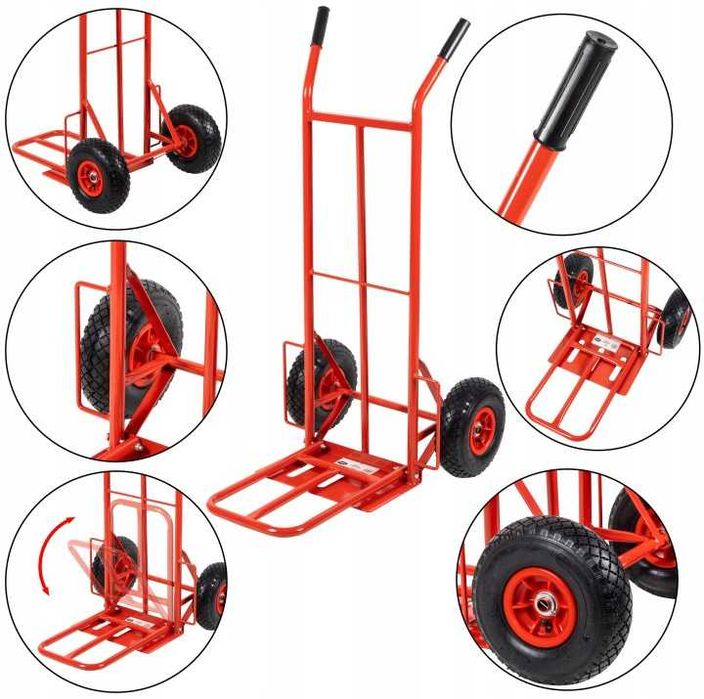 Nowy Wózek Transportowy Magazynowy Młynarka 150kg Podwójna Platforma Pompowane Koła Sklep Magazyn