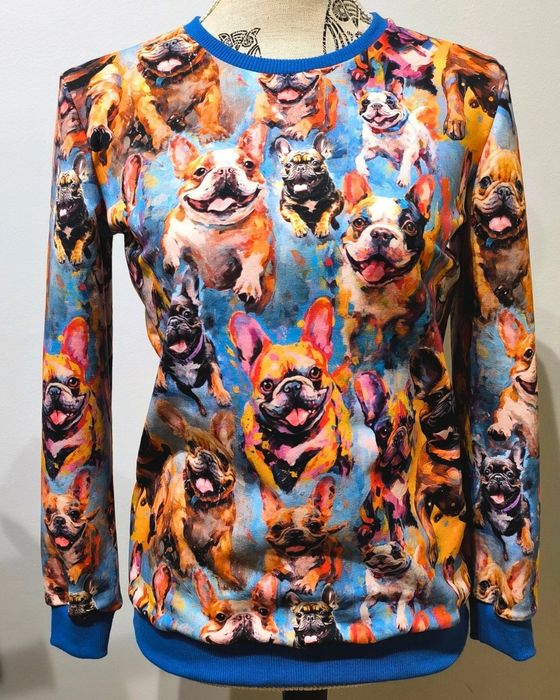 Bluza damska XS pieski psy buldogi kolorowa