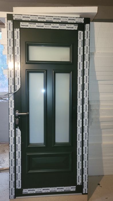 Drzwi zewnętrzne 98x220, biało - zielone, lewe do środka