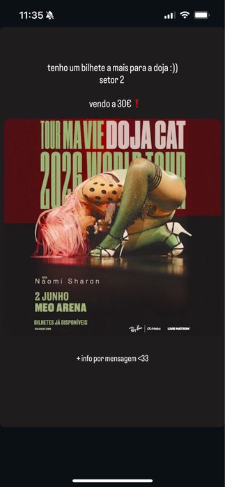 Bilhete doja cat 30€