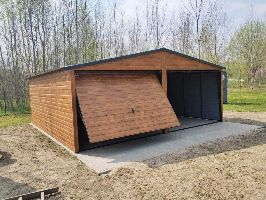 Garaże drewnopodobne 6x5,8, garaż z profila, na wymiar, złoty dąb