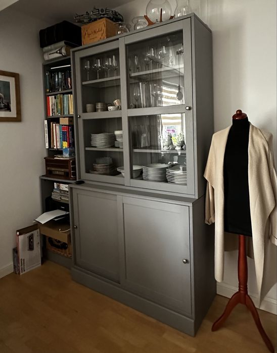 Havsta Zestaw/Kombinacja Drzwi szklane przesuwe/ regał / szare