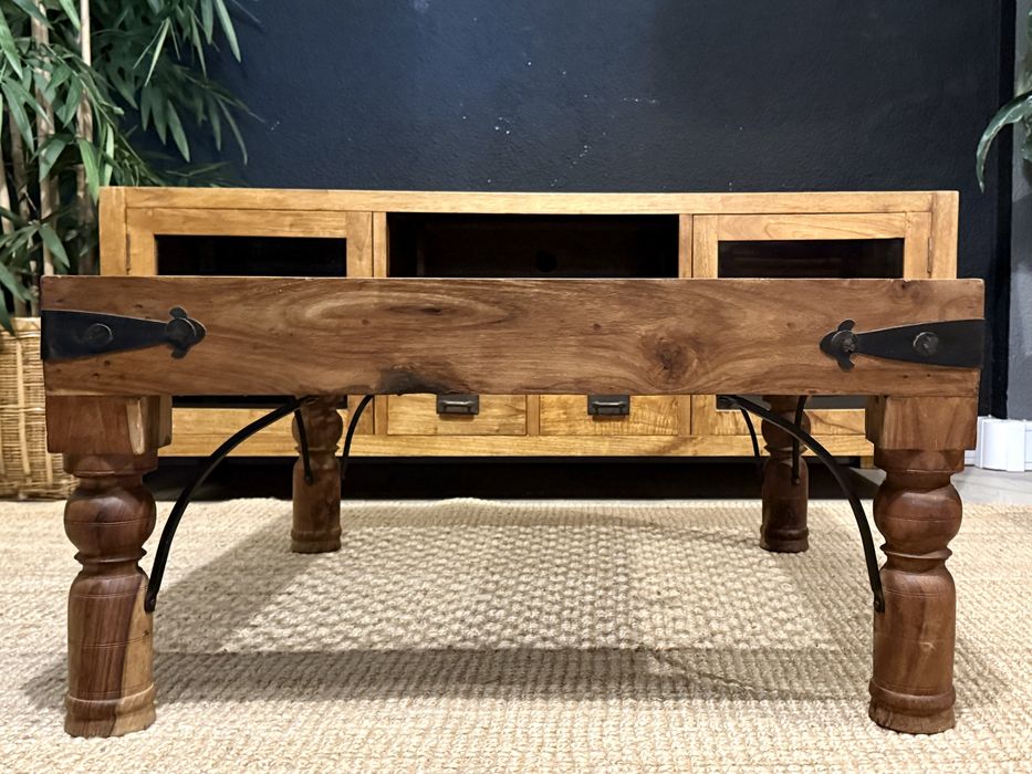 mesa centro apoio aparador teca ferro oriental indiana rustica