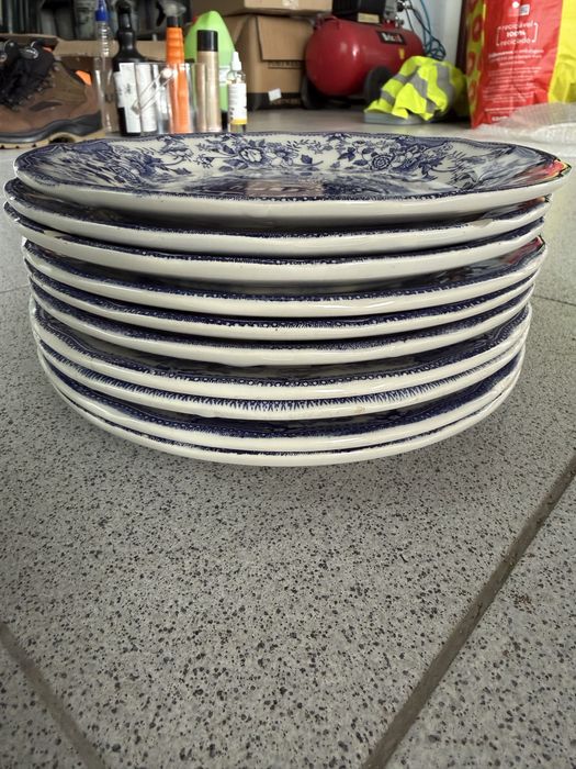 Conjunto 10 Pratos de Sobremesa Vintage Ironstone (Padrão Azul)