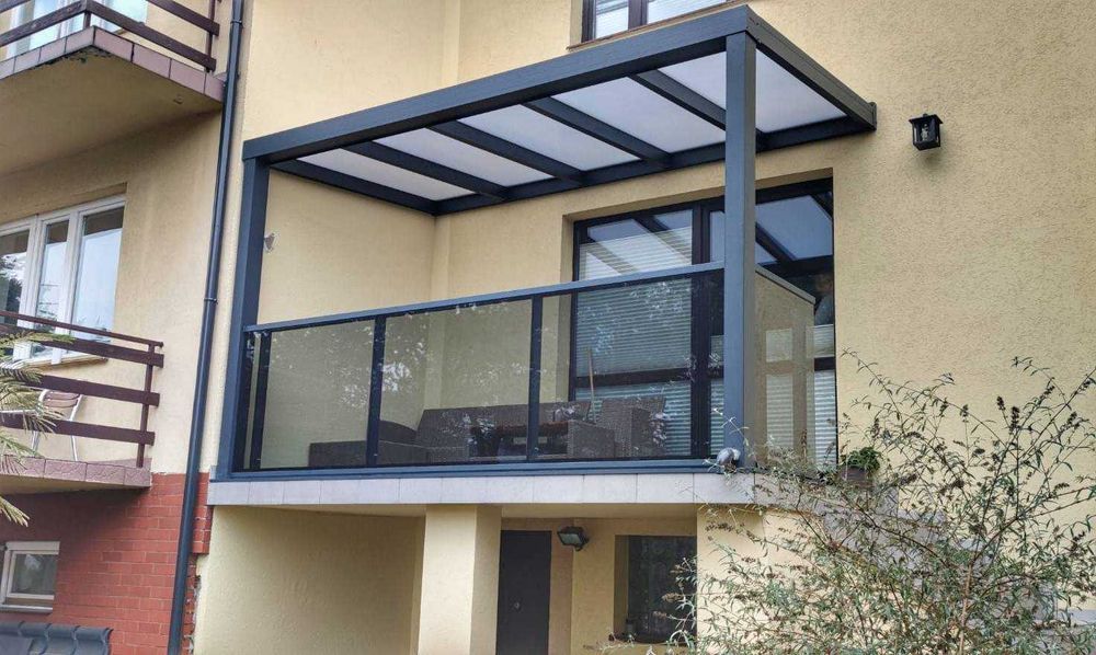Zadaszenie tarasu, zabudowa balkonu, balustrady SZKŁO, ALUMINIUM, POLI