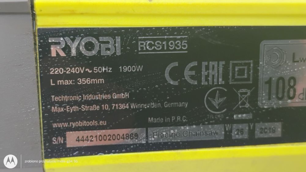 Pilarka łańcuchowa elektryczna ryobi uszkodzona