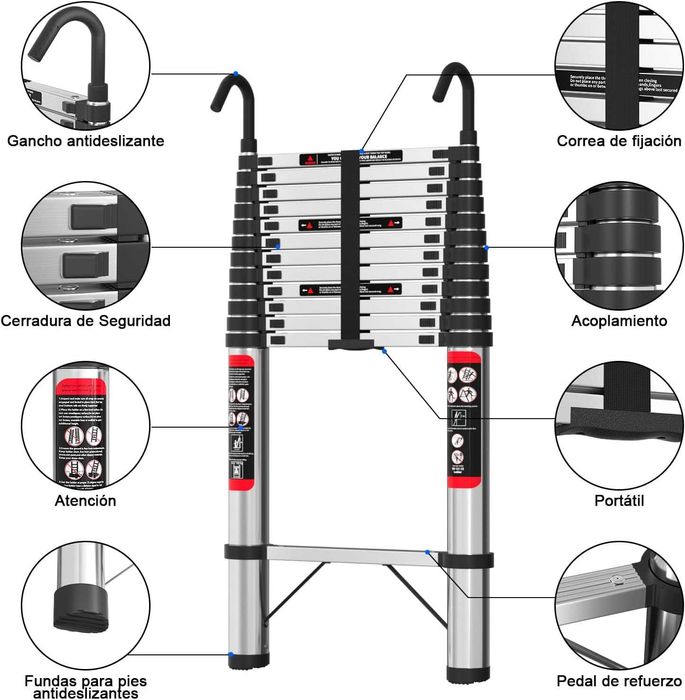Escada telescópica 5,5 metros aço inoxidável - NOVO - ENVIO GRÁTIS