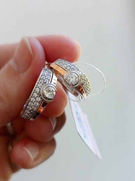 Серьги серебро 925 дсту + золото 375 дсту, с золотыми пластинами