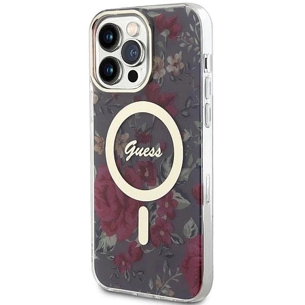 Etui Guess Flower MagSafe na iPhone 14 Pro Max - zielone