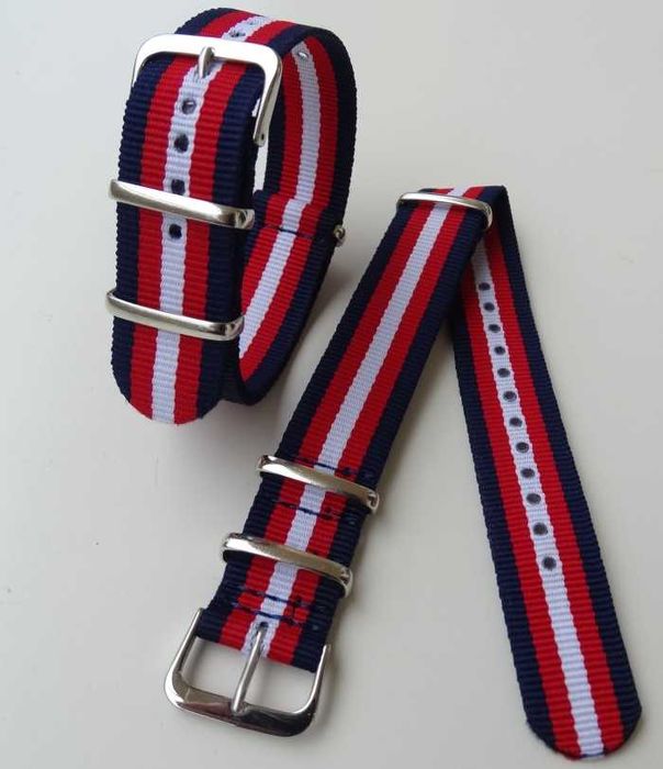 Pasek do zegarka NATO nylonowy strap 20mm czerwony granatowy parciany
