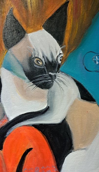 Pintura a óleo de Fernanda Romano. "A Sra. e o Gato"