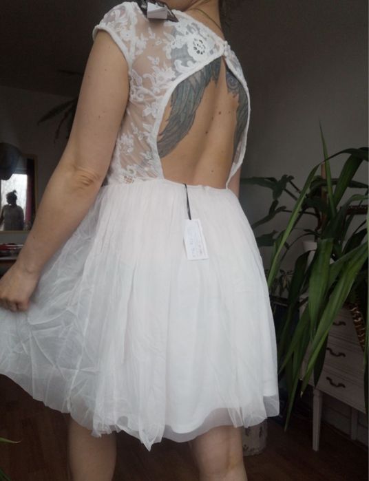 Biała tiulowa koronkowa sukienka mini 42 xl asos luxe