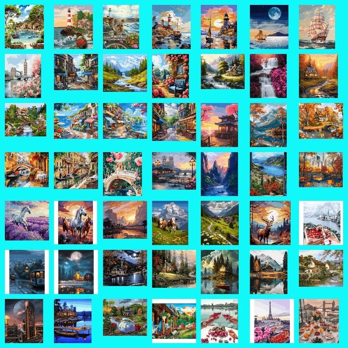 Картины по номерам Новогодние, зима, осень, пейзажи