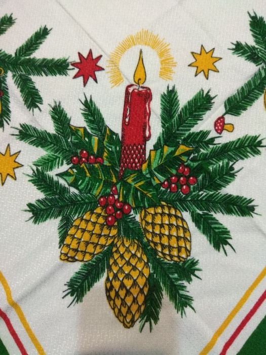 PRL Bawełniany obrus świąteczny