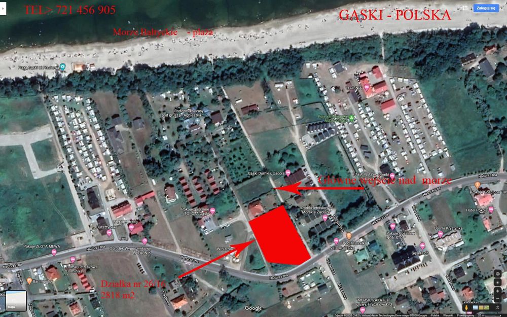 Działka nad morzem Gąski przy wejściu na plażę