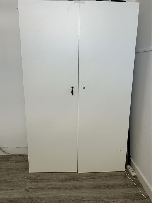 Armário Alto Escritório 2 Portas c/ Fechadura + Prateleiras | Branco | 193×120×41cm