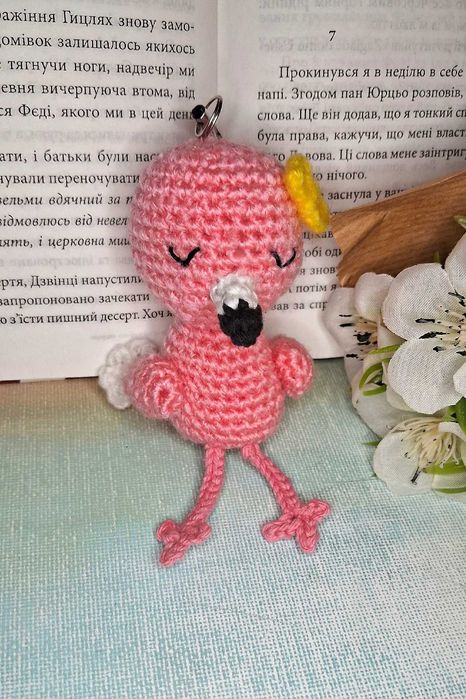 Flaming brelok ręcznie robiony na szydełku amigurumi breloczek Ptak
