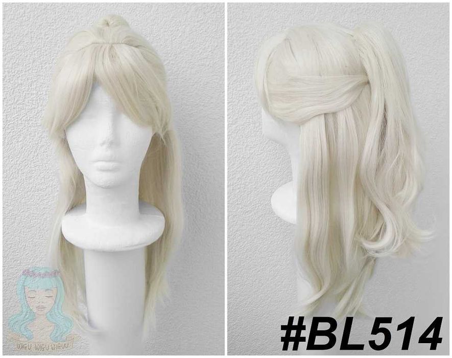 Barbie blond peruka z grzywką kitką cosplay wig długa przebranie