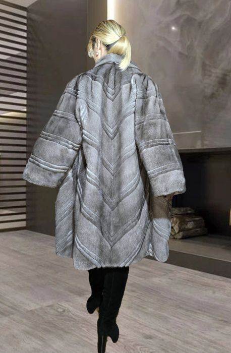 Норкова шуба BRASCHI оверсайз норка Blue iris  105 см