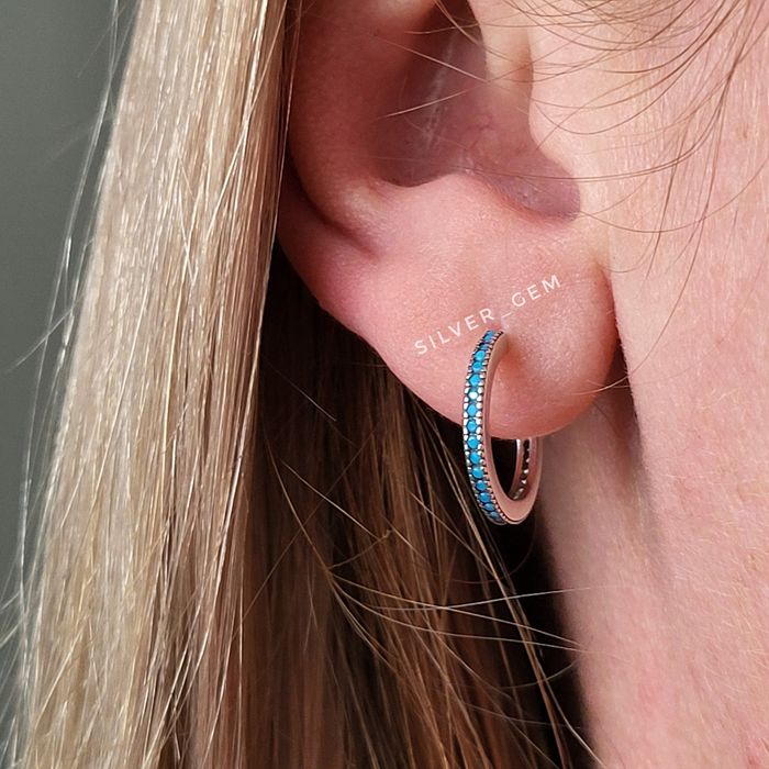 Срібні сережки кільця з бірюзою