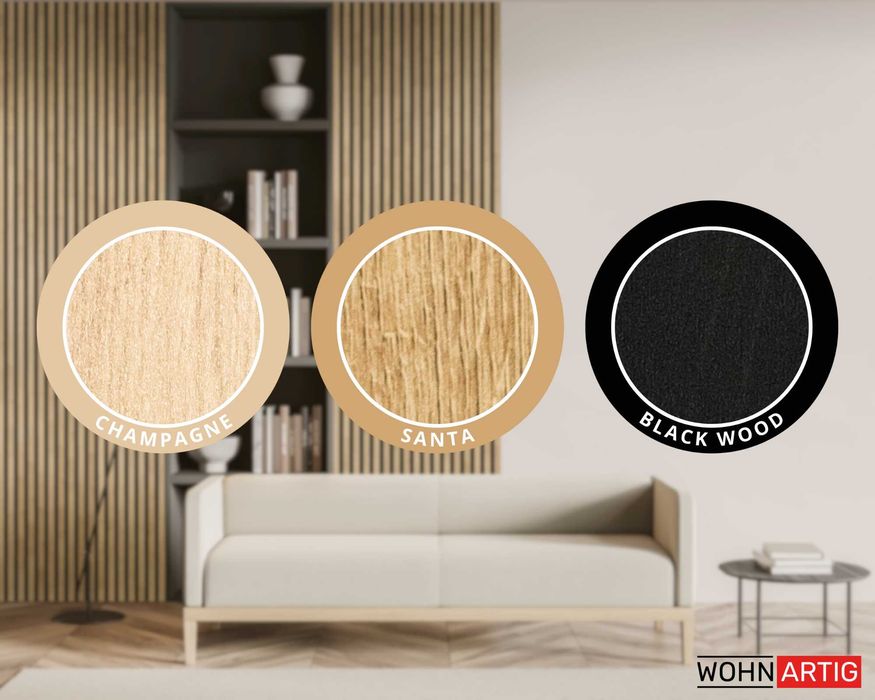 Lamele ścienne 275x45 cm na czarnym filcu Dąb Santa