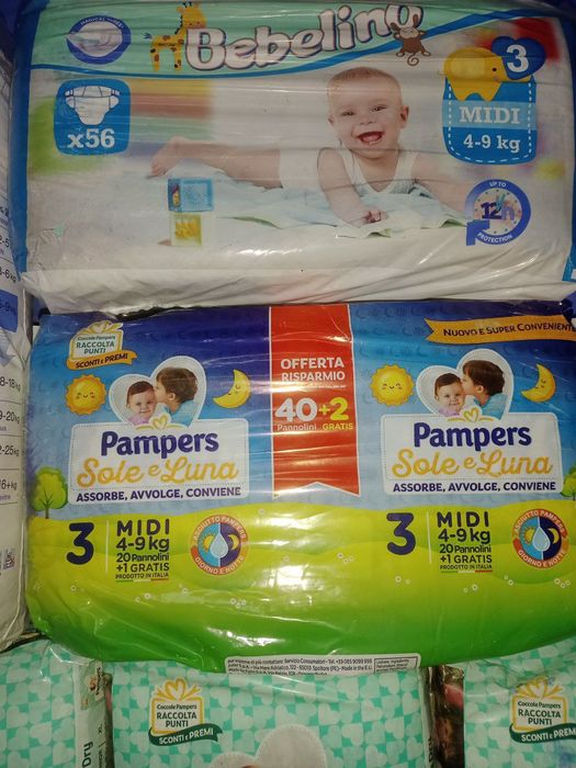 Підгузки дитячі Bella happy 3, pampers baby-dry 3, bebelino 3, soffio
