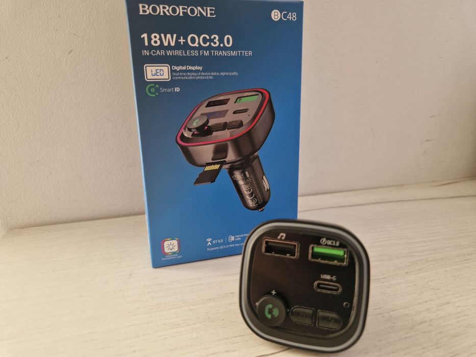 Transmiter FM BC48 Broad MP3, Bluetooth - 2xUSB + Typ C - QC 3.0 18W