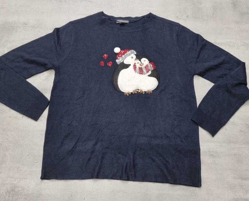 Sweter 40 42 L XL na święta świąteczny granatowy damski