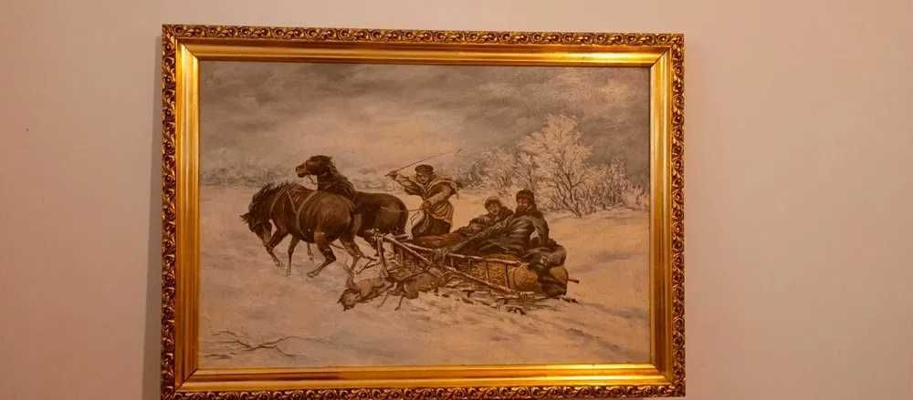 Obraz olejny - "Wilki napadające sanie" - kopia