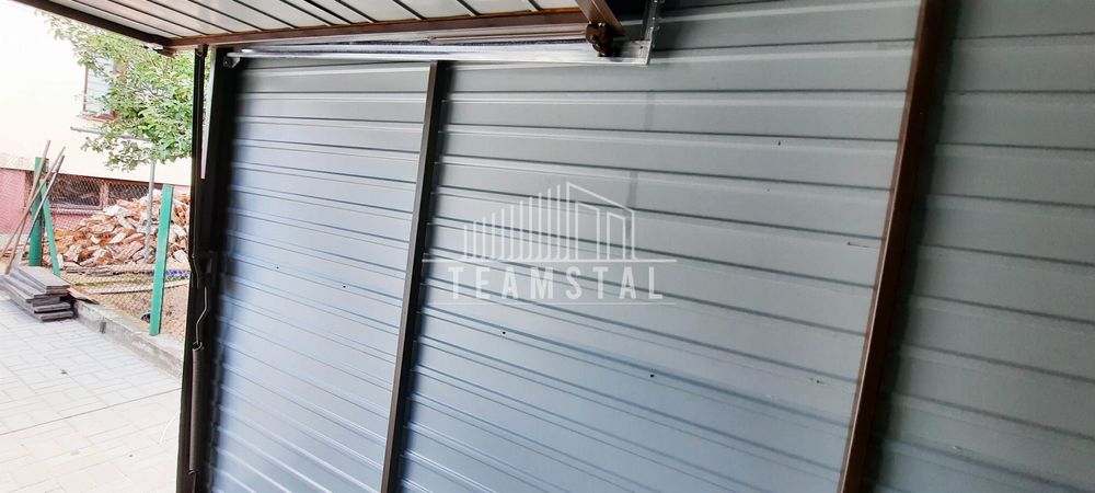 GARAŻ BLASZANY 6m x 6m - spad tył - 2x Brama ciemny orzech TS276