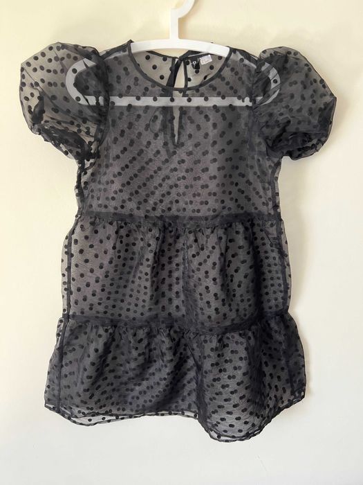 H&M czarna sukienka tunika damska kropki groszki siateczka tiul S