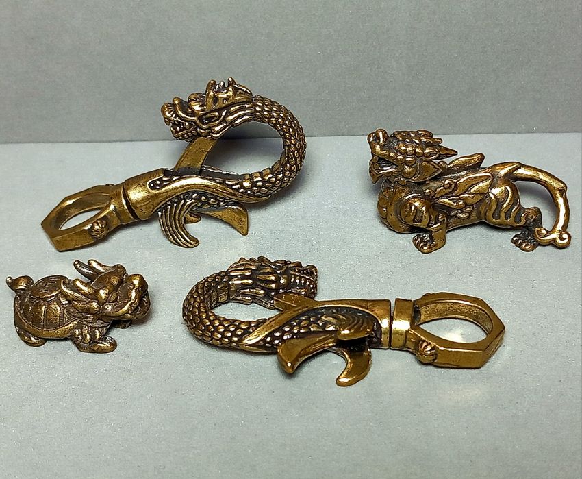 Карабін латунь Дракон Карабин Dragon для ключів брелок Риба Fish