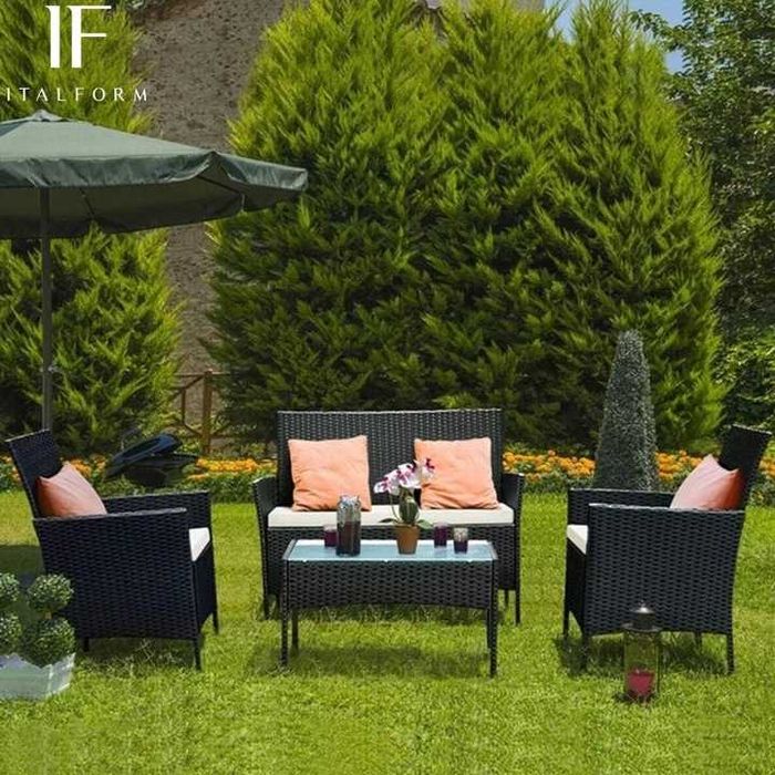 NOWE MEBLE OGRODOWE ZESTAW Ze Stołem Czarny Technorattan