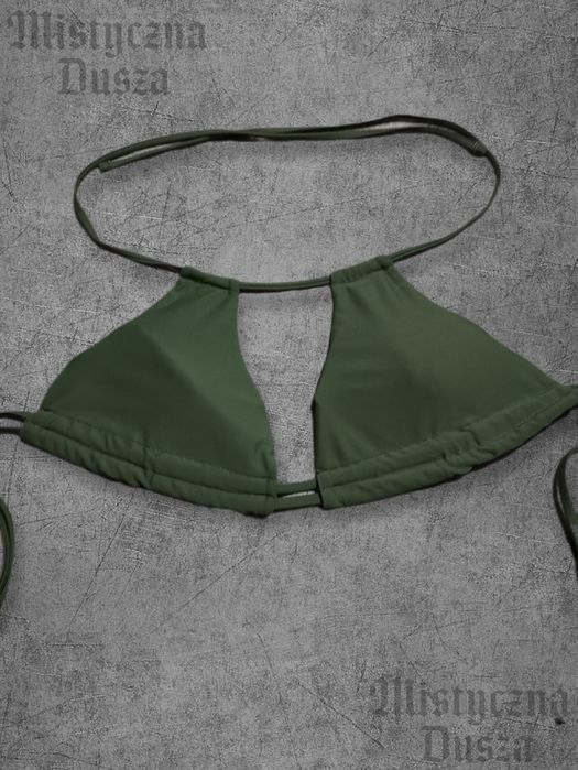 Strój kostium kąpielowy bikini dwuczęściowy khaki wiązany ściągający biust