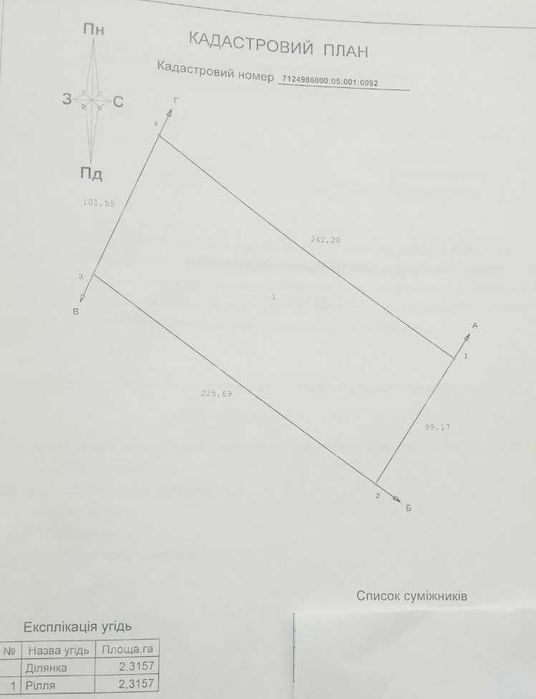 Продам земельну ділянку 2,32 га