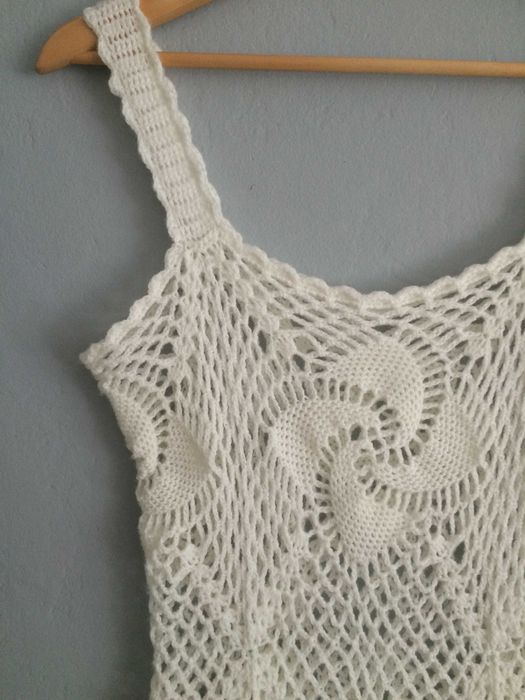 Sukienka biała krem boho hippie letnia handmade szydełko XS 34 S 36