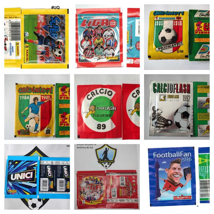 Saquetas carteirinhas pacotes cromos Mundial Euro Portugal Panini