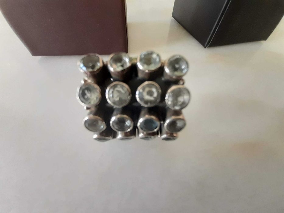 Anel prata contrastada e pedras semipreciosas, NOVO