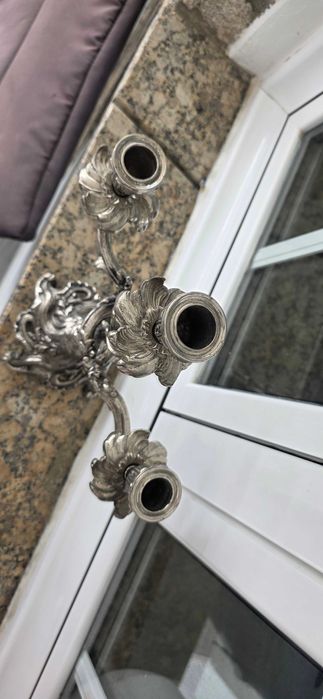 Conjunto decorativo em bronze – castiçal, espelho e pássaro