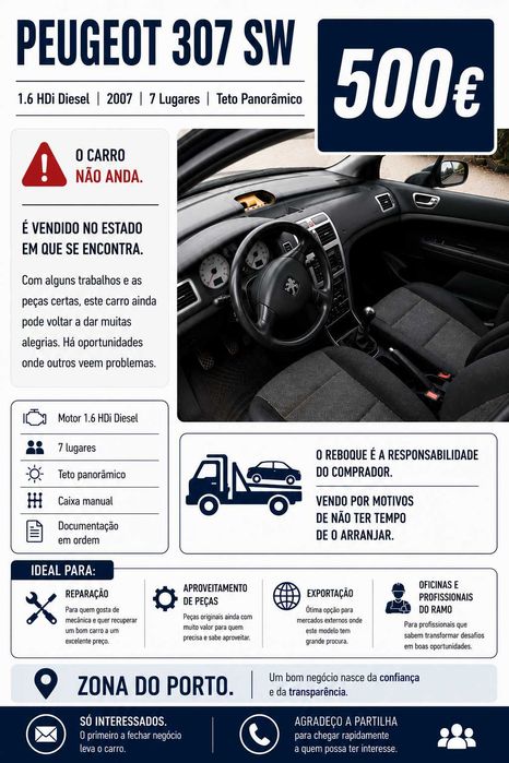 Péugeot , onde uns vêem  um carro acidentado outros vêem um bom negócio