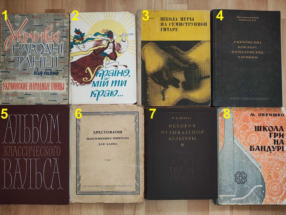 книга/музика/танці/гітара/гармонь/баян/кларнет/танці