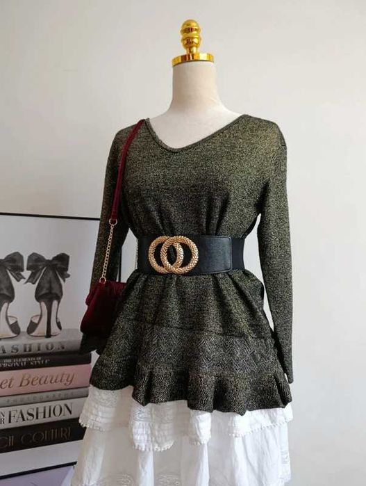 witchy czarno złota bluzka z baskinką czarownica M