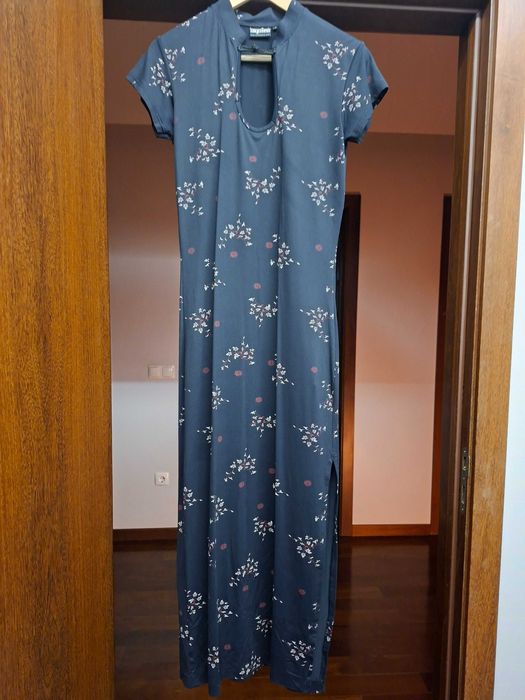 Vestido comprido estilo japonês de manga curta